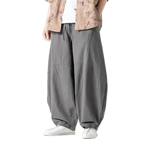 Pantalon coton lin homme sarouel large style chinois décontracté chic