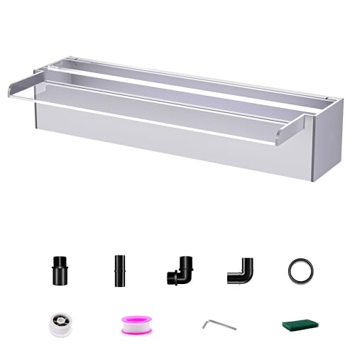 LONGRUNNEW Lot de feuilles en acrylique pour bassin cascade de 60 cm, 12,2 cm de large, fontaine de bassin en acrylique avec accessoires, double entrée pour jardin, terrasse, étang, patio