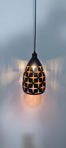 Image of Modern Black Star Cutwork Pattern Hanging Pendant Light with Height Adjustable Decorative Ceiling Lamp for Living Room, Bedroom, Dining Area, Cafe & Home Decor (Pack of 1)