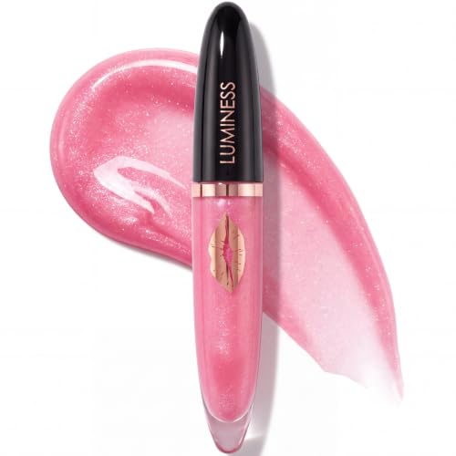 LUMINESS Hot Kiss GENTLE Lip Gloss Plumper | Hydrating Lip Plumper &amp; Lip Booster for Fuller-Looking Lips, High Shine Lip Gloss w/Buildable Lip Stain Color, Cruelty-Free