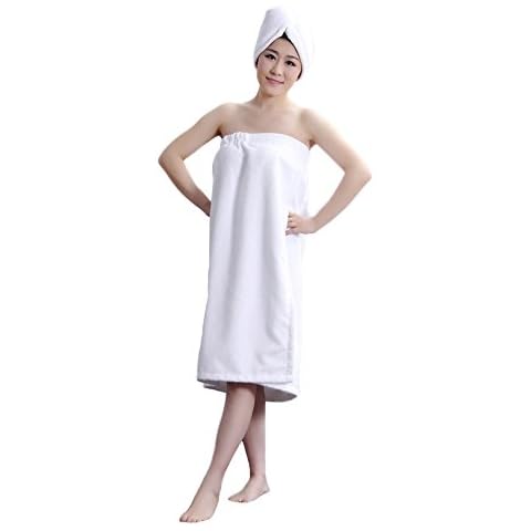 LifeWheel Women’s Super Soft Absorbent Spa Towel Microfiber Bath Towel Wrap with Dry Hair Shower Cap (White) Cover