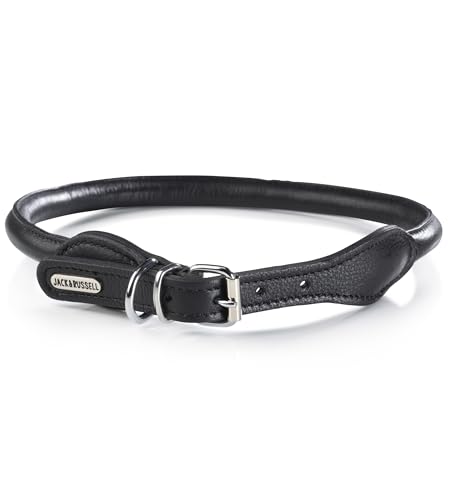 Jack & Russell Collare per cani rotondo in pelle e imbottito, collare in pelle di bufalo, collare rotondo in pelle, delicato sulla pelliccia (nero, M (35,0-41,0 cm)