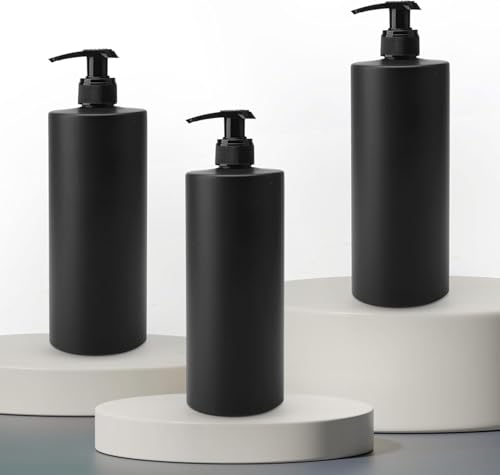 Distributeur de Savon Noir, 3 Pièces 500ml Rechargeable Bouteille de Shampoing en Plastique avec Étiquette, Flacon Pompe Vide pour Bain, Hôtel