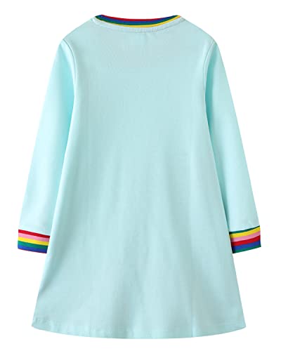 Image of Girls Cotton Long Sleeve Casual Cartoon Appliques Striped Jersey Dresses