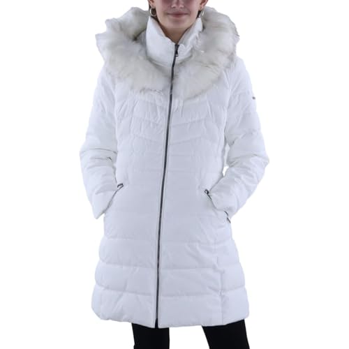 LAUNDRY BY SHELLI SEGAL womens Puffer With Detachable Faux Fur Hood and Large Collar Jacket, Real White, X-Large US