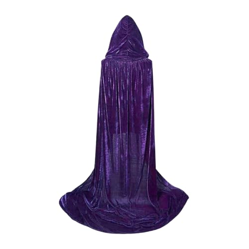 [SCGEHA] ベルベット調マント フード コスプレ ハロウィン 130cm 150cm 170cm 黒 紫 赤 深緑 仮装 光沢 (パープル, 130cm)の商品画像（Amazon）