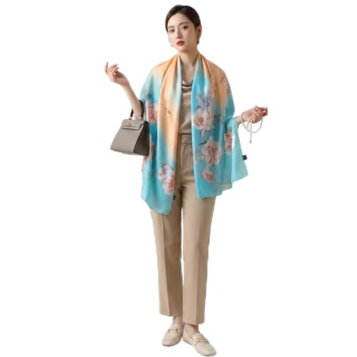 Image of Floral Printed Silk stole | silk Scarf for Women | stylish silk stole for women | Soft Lightweight Stole, Shawl & Neck Wrap | Scarf for Wedding, Party, Travel & Casual Wear