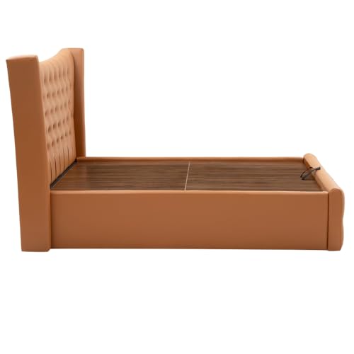 Image of Wakefit Bed | Queen (78 X 60) Solid Wood Bed, Upholstered, Hydraulic, 3 Year Warranty | - Lovejoy - Tan Brown