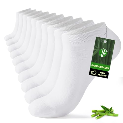 FALARY 10 Paar Bambus Sneaker Socken Damen 35-38 Herren Atmungsaktive Kurze Socken gegen Schweißfüße Sportsocken Weiß