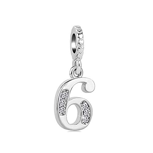 Charms de números plata y circonitas compatibles con pulseras de dijes