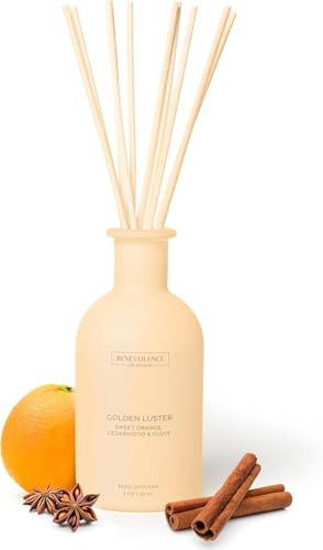 Benevolence LA Reed Diffuser - Orange Cedarwood & Clove | Home Fragrance Diffuser for Home & Bathroom | Long-Lasting Scent Sticks - Malibu Sands Collection