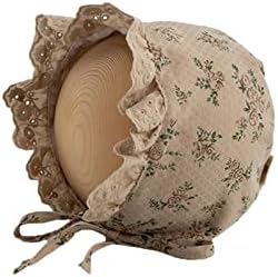 Baby Girl Lace Bonnet Eyelet Lace Christening Bonnet Cap Toddlers Beanie Breathable Cotton Bonnet Sun Hat (Khaki, One Size)