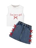 FJLSJSW Toddler Girls Denim Skirt Set with Cute Tank Top Baby Summer Skirt Outfit Jean Skirt for Little Girls...
