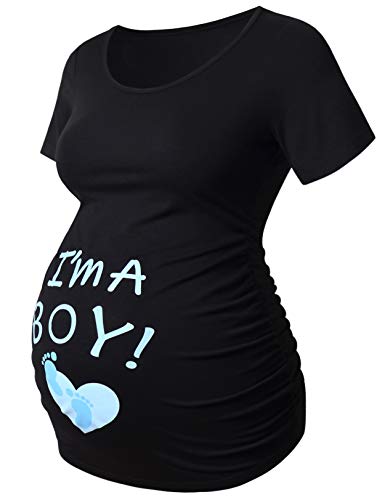 Debelly Maternity Shirts Short Sleeve Tops Black Shirts Footprints Pregnancy Ruched Sides Casual Shirt,Blue Boy,L #TOP1