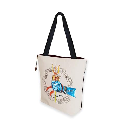 Image of Hand-Printed Tote Bag with Classical Design-Reusable, Zipper Closure For Women & Girls