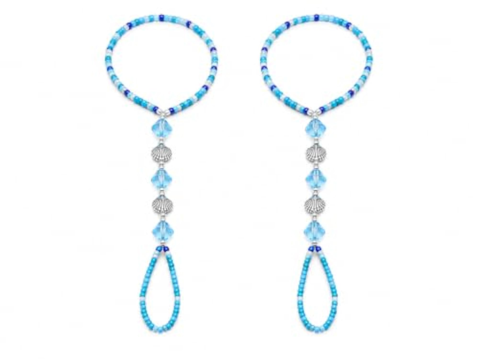 Blue Seed Bead Barefoot Sandal Anklet with Shell Charms