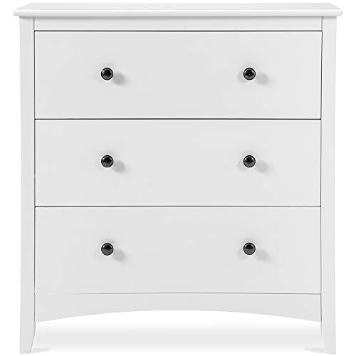 Cómoda de madera blanca con 3 cajones con soportes antiarqueamiento - Elegante unidad de almacenamiento para dormitorio, sala de estar u oficina - Diseño y construcción modernos