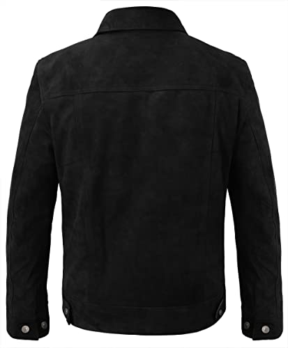 Image of Suede Leather Trucker Jacket Men - Mens Western Style Cowboy Suede Leather Coat - Vintage Motorcycle Jacket