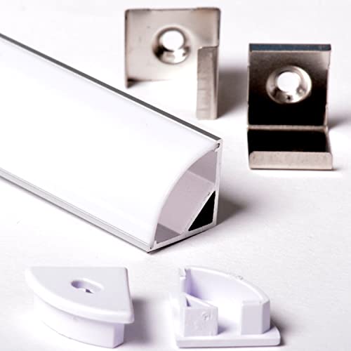 AFTERTECH 1x 3metri 1616 16x16mm PROFILO ALLUMINIO ANGOLARE PER STRISCE STRIP LED BARRA RIGIDA 3m 3MT + COPERTURA (1x 3metri 1616 milk)