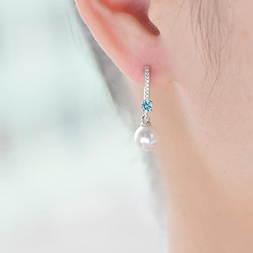 JO WISDOM 925 Sterling Silver Freshwater Pearl Hoop Earrings with Dangle Real Pearl,Simulated Pearls2