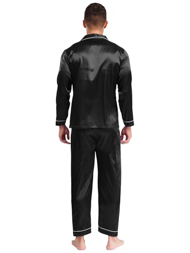 Men's Silk Satin Pajamas Set Long Sleeve Pjs Sets Classic Loungewear Button-Down Sleepwear3
