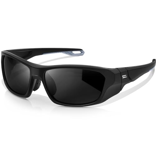 KANASTAL Negras Gafas de Sol Hombre Deportivas Polarizadas Mujer Rectangulares Curvas Retro Ciclismo Golf Conducir Running Protección UV400 - Montura Mate Negro