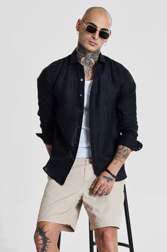 Image of SNITCH Men Casual Shirt | Slim Fit Full Sleeve Classic Collar Solid Pattern | 100% Linen, Breathable & Lightweight Fabric, Machine Washable