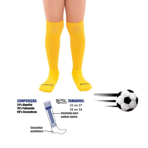 01 Par Meião Futebol Menino Infantil Juvenil Bebê Cano Alto Longo Atoalhado Em Algodão Original Apol