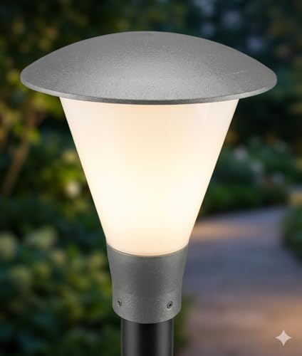 Lampione Testa Palo Ø 60mm Made in Italy, Attacco E27 IP65, Anti-Corrosione Ideale per Zone di Mare, Lanterna da Giardino in Policarbonato, Nero/Opale (Lampadina Esclusa)