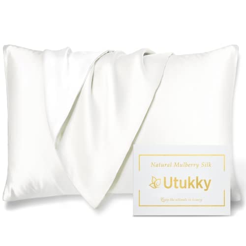 Utukky シルク枕カバー【TVで紹介】まくらカバー 片面シルク枕カバー 35×50cm 封筒式枕カバー シルクピローケース テンセル 洗える 寝癖軽減 抗菌防臭 美髪・美肌 敏感肌に優しい 四季適応 クリスマス 新年ギフト 贈り物 1枚セット アイボリ