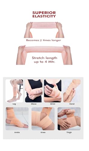 Image of Elastic Crepe Band for Wrist /Leg /Knee /Ankle /Hand - 6cm x 4Meter (Pack of 2) Support for Gym,Running,Weightlifting,Sports,Workout, and Fitness Activities
