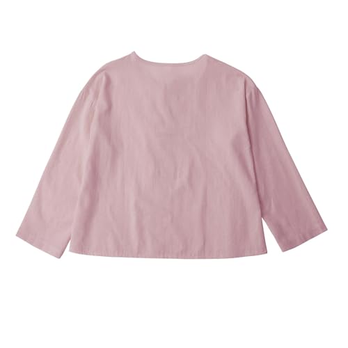 Girls Button Down Blouse Cotton Linen Henley Shirt Kids Plain Cute Tops Long Sleeve V Neck Preppy Shirts Fall3