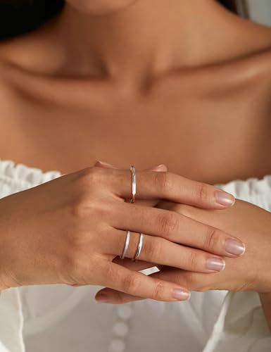 JOERICA 3Pcs 2mm Stainless Steel Women's Stackable Eternity Ring Band Engagement Ring Set 4-9