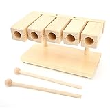 Wood Percussion Block Maple Percussion Rhythm Clapper 5 Tones with Hammer for Temples Yoga Preschool Education Venues