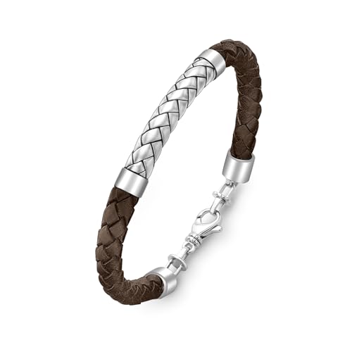 Hoxton London Pulsera de plata de ley, color marrón de hombre