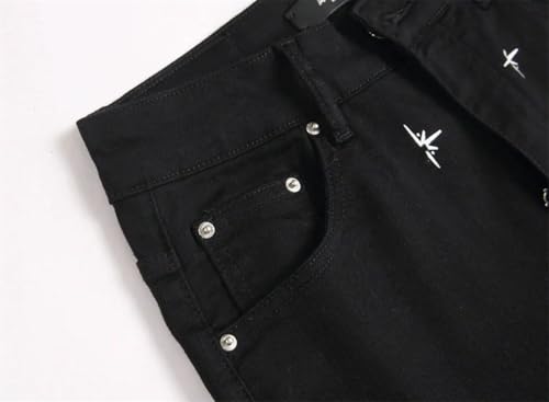 Men's Mid-Waist Am Embroidered Elastic Slim Fit Skinny Jeans Long Pants2