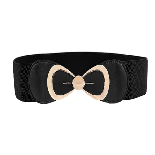 Andongnywell Women Bow Elastic Belt Elegant PU Bowknot Stretch Wide Belt Dress Decorative Waistbelts Vintage Waist Belt