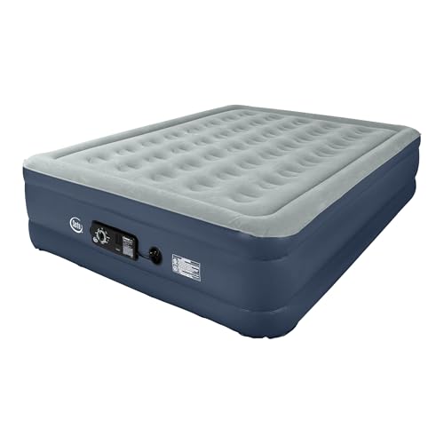 Serta Raised Air Mattress with Never Flat Pump | Size: Queen 18' | Luxury Inflatable Mattress with Built in Air Pump to Ensure a Good Nights Rest | Heavy Duty Blow Up Mattress with Self Inflating Pump