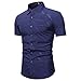 Uomini Primavera ed Estate Stampato Top Camicie Casual Risvolto Singolo Petto Moda Outdoor Manica Corta Camicia Collare Vestito, Blu, 80