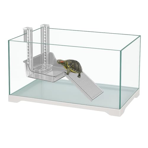 Aquariumline Tartarughiera in Vetro con Rampa e Mangiatoia, Acquario per Tartarughe d’Acqua Dolce e di Terra, Supporto Antiscivolo, Facile da Pulire, Varie dimensioni (42,6x23,6x22,2h)