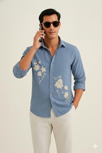 Image of Lymio Men Shirt | Premium Embroidered Shirt for Men | Long Sleeve Slim Fit Casual Shirts for Men | Trendy Wedding & Festive Ready (Packs Also Available) (01-04)