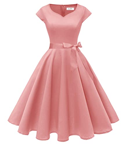 Kingfancy Women Vintage 1950s Dress Retro Cocktail Party Swing Dresses with Cap Sleeves Blush M
