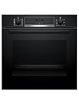 Bosch, Series 4, HQA534BB3B, 60cm Built-in Single Oven with Added Steam function and Hotair Steam, Red LED display, 3D Hotair and Eco Clean Direct in Black