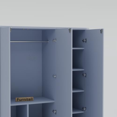 Image of 3 Door Wardrobe Almirah for Bedroom, 72 Inch | Premium HDHMR Wooden Cupboard with Hanging Rod & Storage Compartments | Fluted Push-to-Open Clothes Organizer Cabinet | Grey Finish