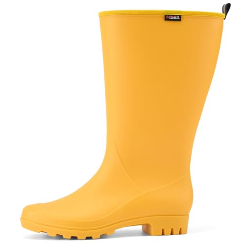 HISEA Wide Calf Rubber Boots Tall Rain Boots Seamless Matte Surface Waterproof PVC Rainboots for Women Gardening Farming Walking Dogs Women's Rain Footwear