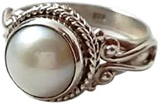Goddesslili Vintage Natural Metal Engagement Ring, Fashion Trend Antique White Pearl Lady Wedding Engagement Ring Jewelry