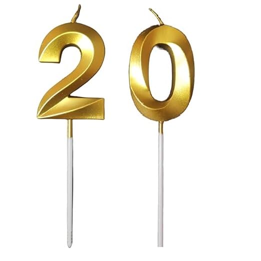 Image of ToyUniverse Number 20 Gold Candle | Twenty Number Candle for Twentieth Birthday, Anniversary, Surprise Party Cake Decoration