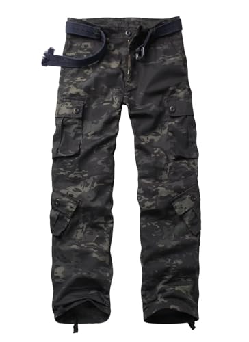 VATINNT Men's Cargo Trousers Outdoor Hiking Trousers Camouflage Army Combat Casual Fishing Work Pants with 8 Pockets 3355 Dark Camo 36