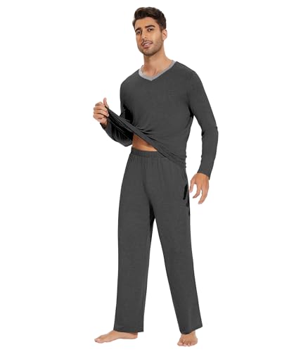 WiWi Men's Viscose from Bamboo Pajama Sets Long Sleeve Top and Pants Sleepwear Nightwear Pjs Loungewear Sleep Set S-XXL3