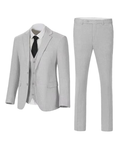 Image of Retro 3 Piece Suit Tweed Herringbone Men's Suits Slim Fit Jacket Vest Pant | Tweed Wool Blend Retro 3 Piece Suit Herringbone Men's Suits Vintage Wedding Groom Tux Set Dress Prom Single Breasted Jacket